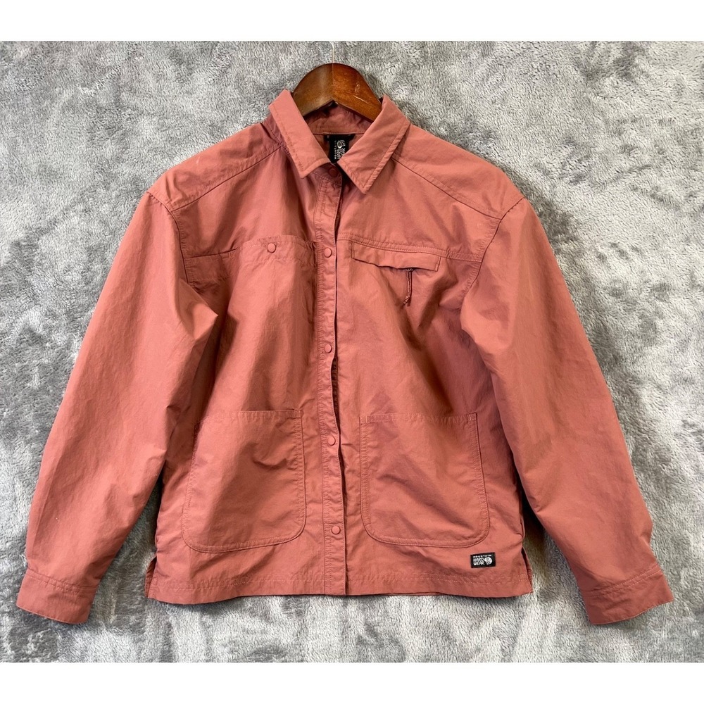 Mountain Hardwear Stryder Shirt Womens Small Pink Nylon Long-Sleeve Snap UPF